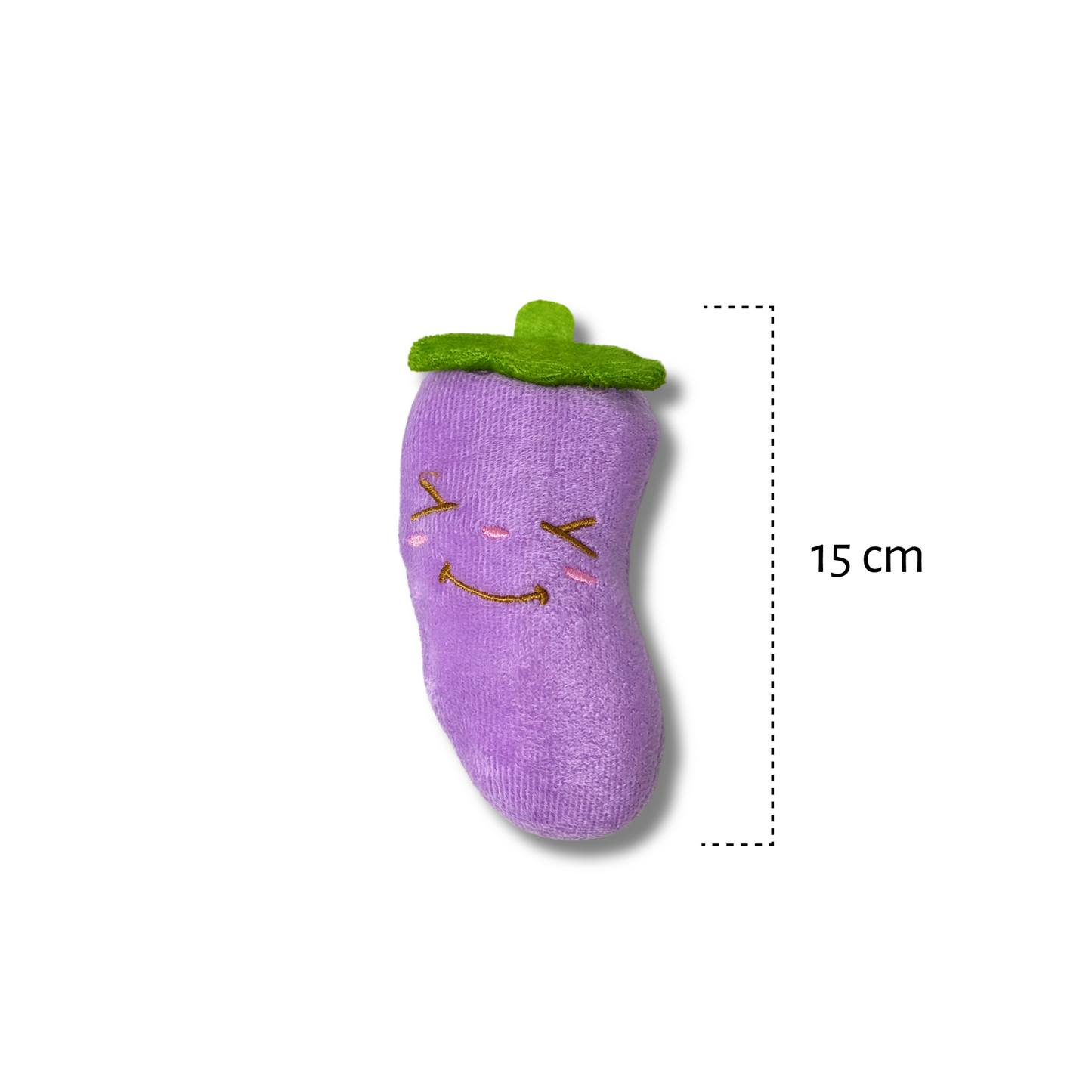 Brinquedo de pelúcia para cachorro em formato de berinjela 15cm, macio e divertido, ideal para morder, brincar e estimular o pet no dia a dia.