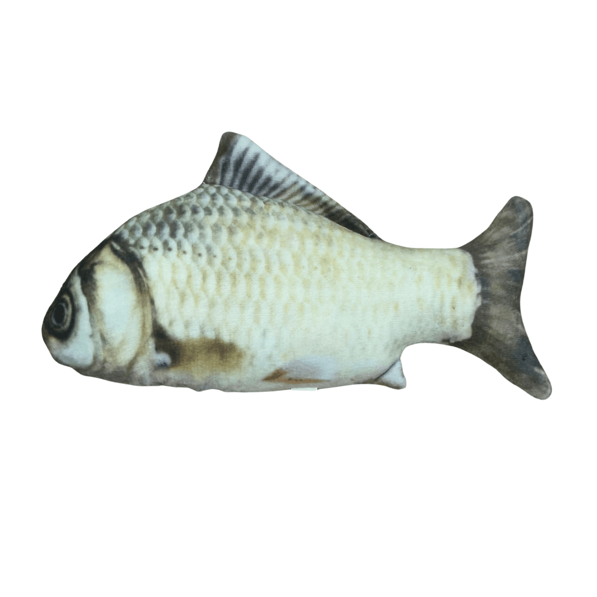 Brinquedo de pelúcia para gatos em formato de peixe realista, com estampa de escamas, contendo catnip (erva-do-gato).