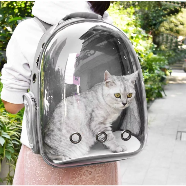 Mochila pet astronauta com visão panorâmica para cachorro e gato, ideal para transporte seguro, ventilado e confortável em passeios e viagens.