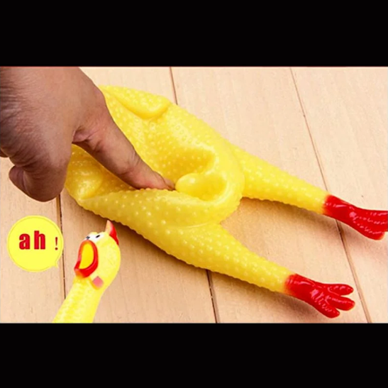 Brinquedo frango de borracha para cachorro com apito, ideal para mordida e diversão