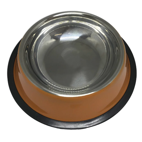 Comedouro inox para cachorro com base antiderrapante laranja