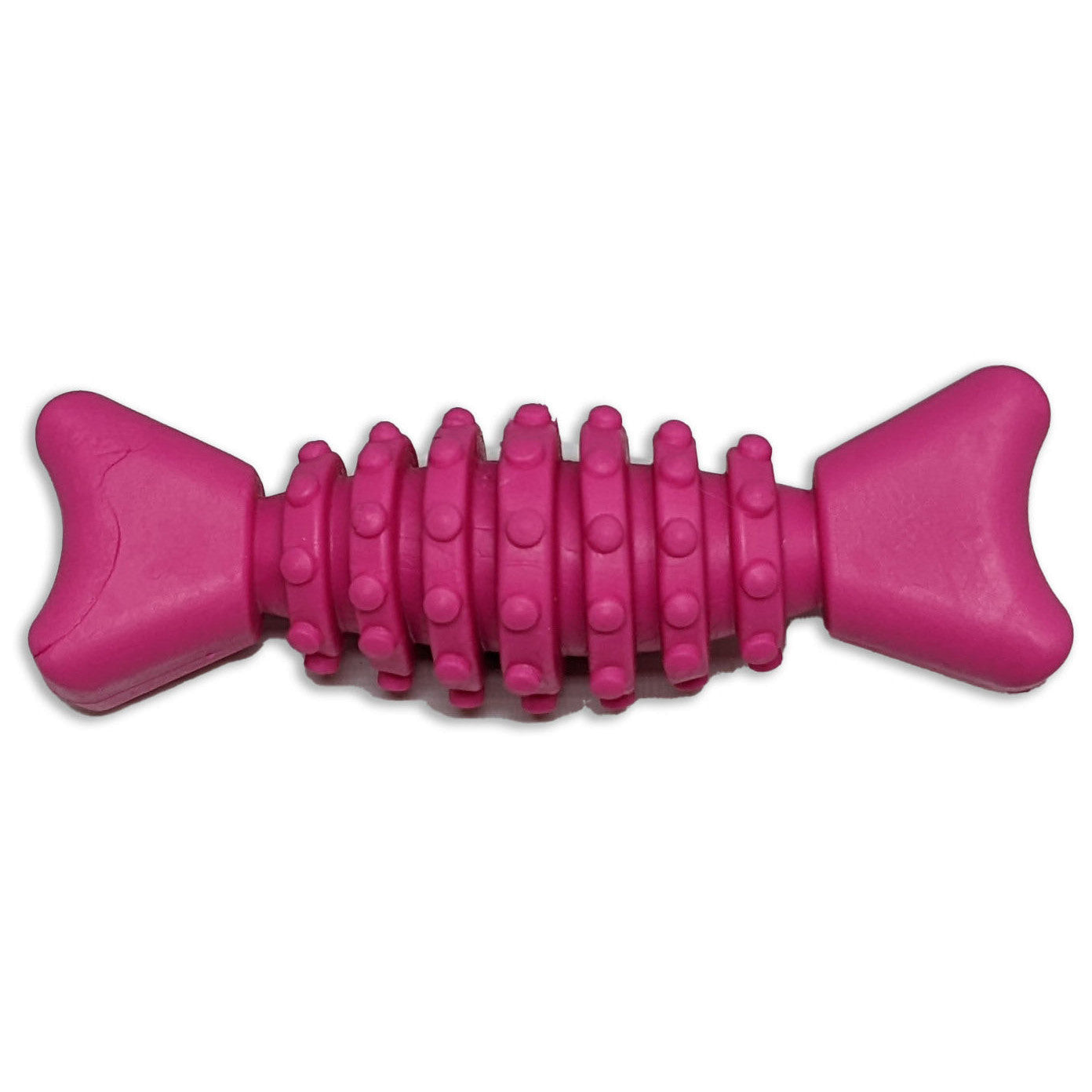 Brinquedo mordedor de borracha para cachorro 11,5 cm em formato de bombom, com textura massageadora rosa, ideal para morder, brincar e estimular o pet.
