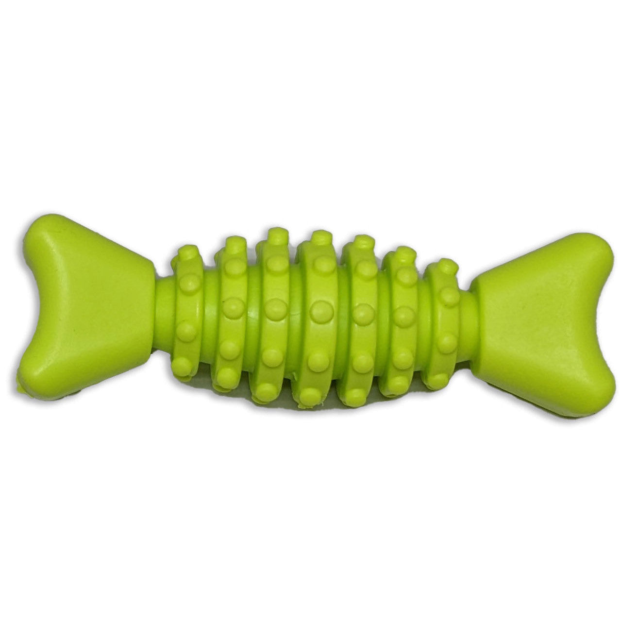 Brinquedo mordedor de borracha para cachorro 11,5 cm em formato de bombom, com textura massageadora verde, ideal para morder, brincar e estimular o pet.