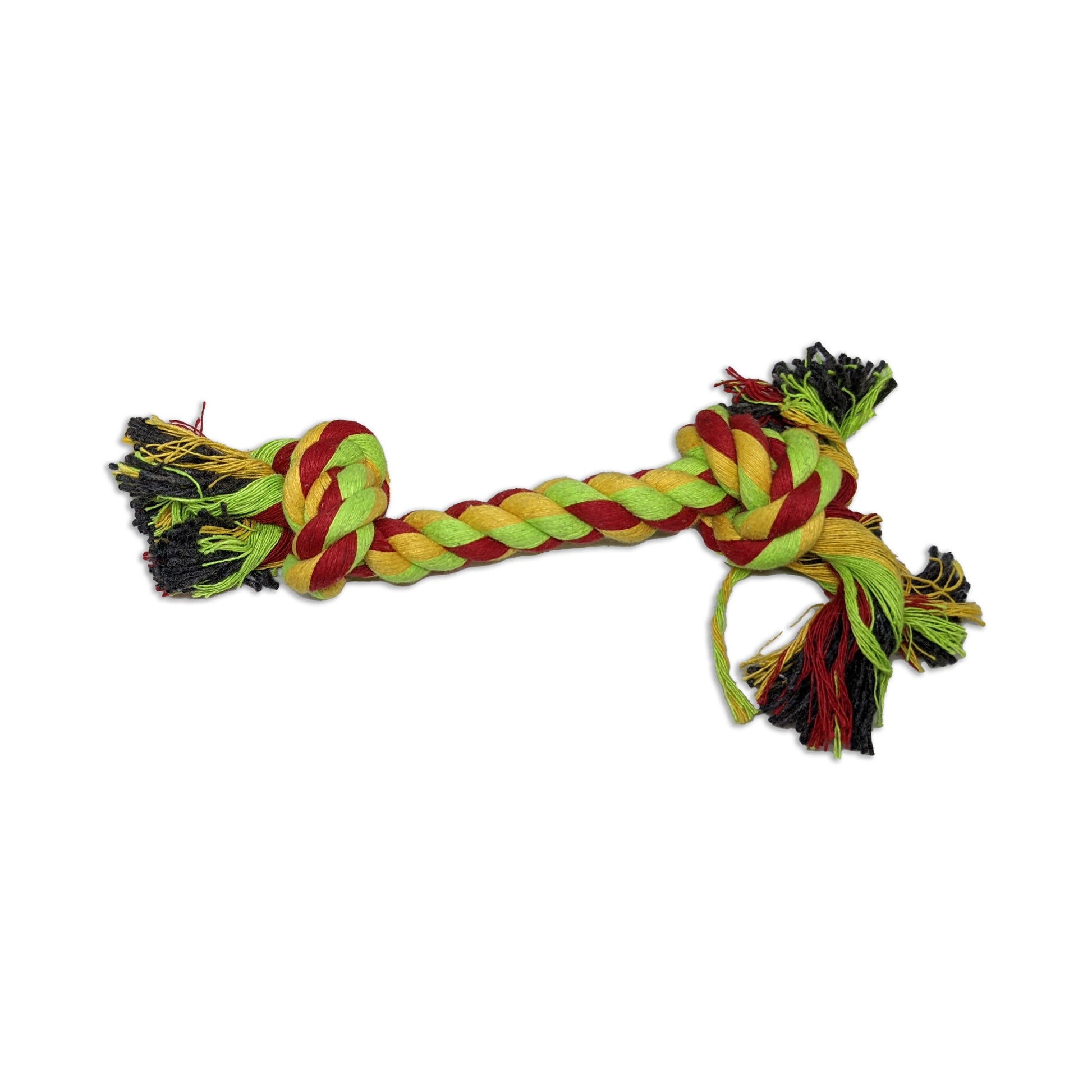 Brinquedo corda para cachorro com nós nas pontas, resistente e colorido, ideal para morder, puxar, brincar e estimular o pet.