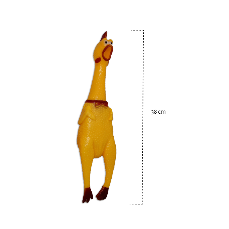 Brinquedo frango de borracha 38cm para cachorro com apito, ideal para mordida e diversão