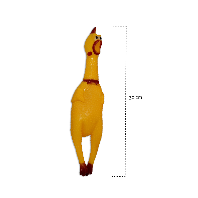 Brinquedo frango de borracha 30cm para cachorro com apito, ideal para mordida e diversão
