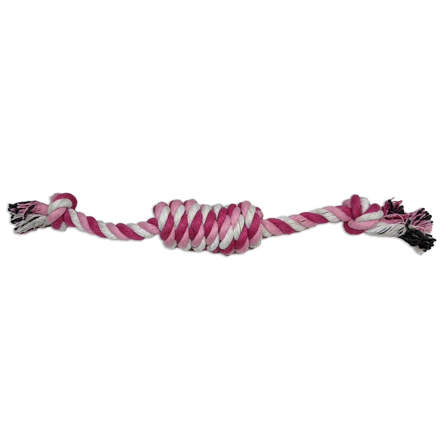 Brinquedo corda bombom para cachorro, com nós nas pontas e parte central trançada, ideal para morder, puxar, brincar e estimular o pet.