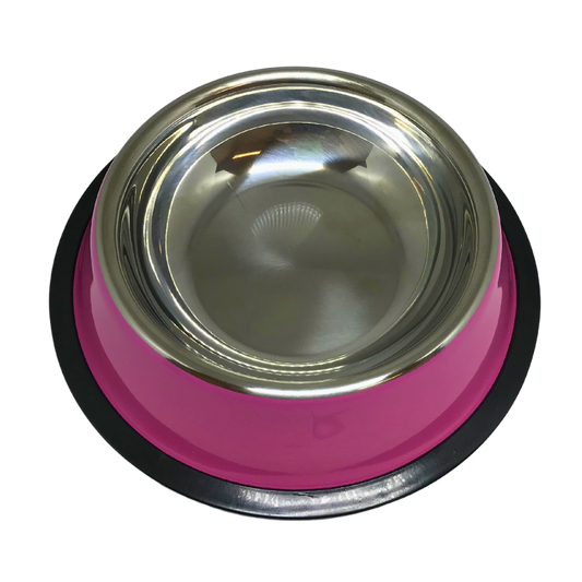 Comedouro inox para cachorro com base antiderrapante rosa
