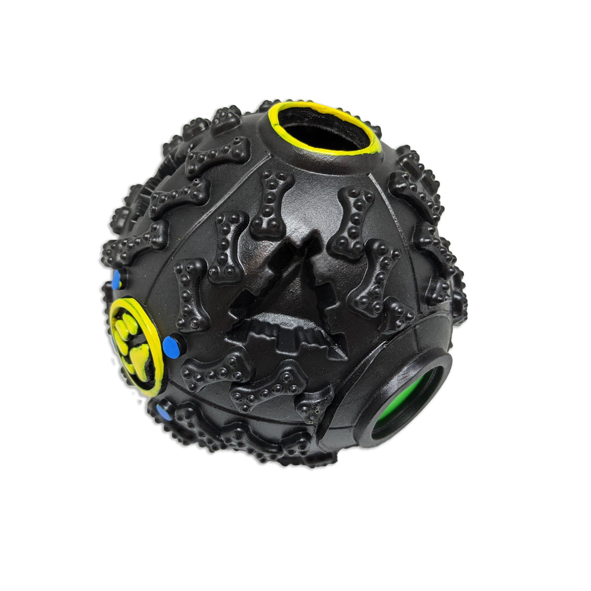 Brinquedo interativo bola porta petisco 9,5cm para cães em cor preta