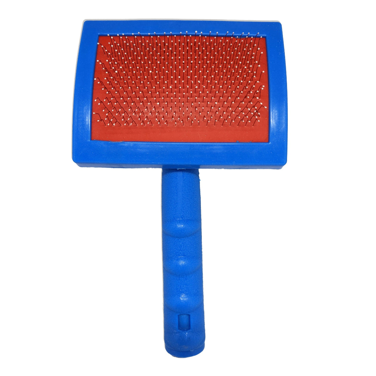 Rasqueadeira pet para remover pelos de cães e gatos com cerdas de aço e cabo azul
