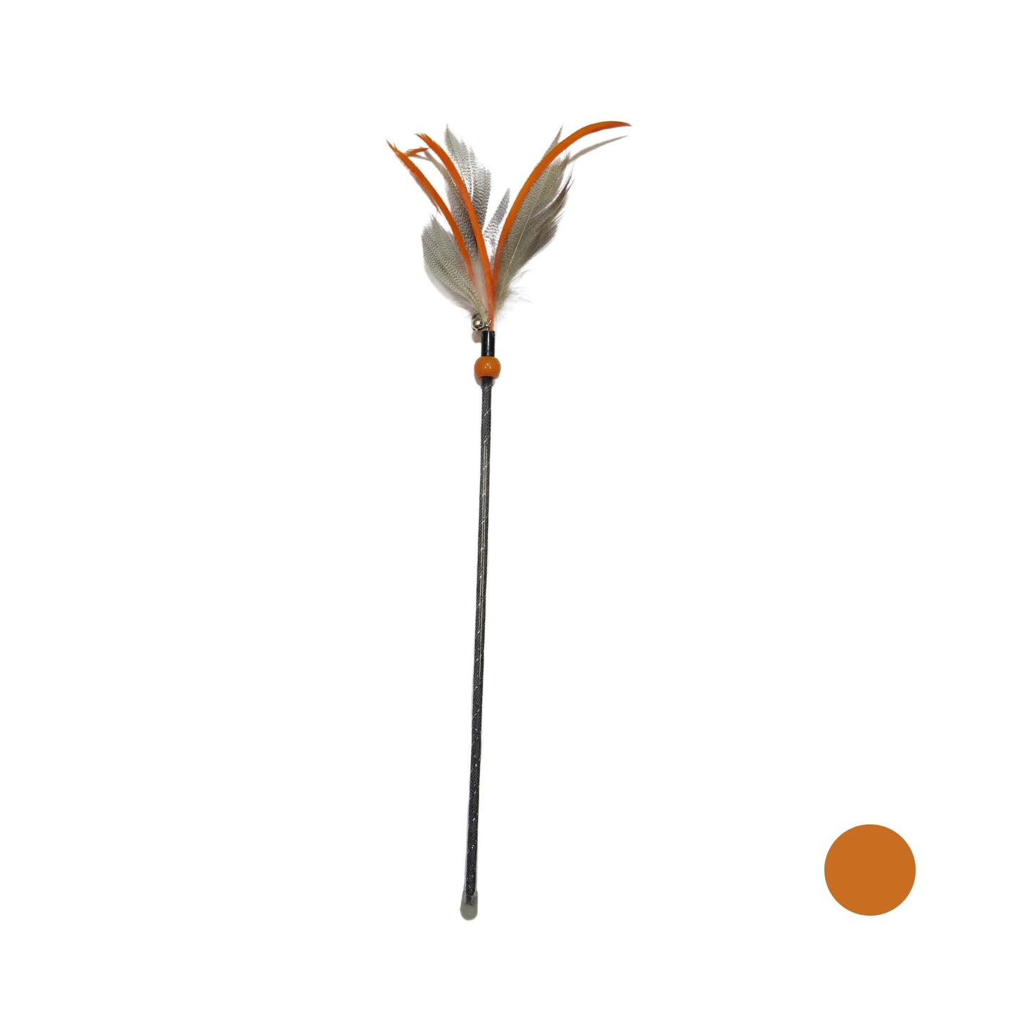 Varinha premium para gatos 46 cm com penas coloridas e guizo, ideal para brincar, estimular o instinto de caça e entreter o pet.