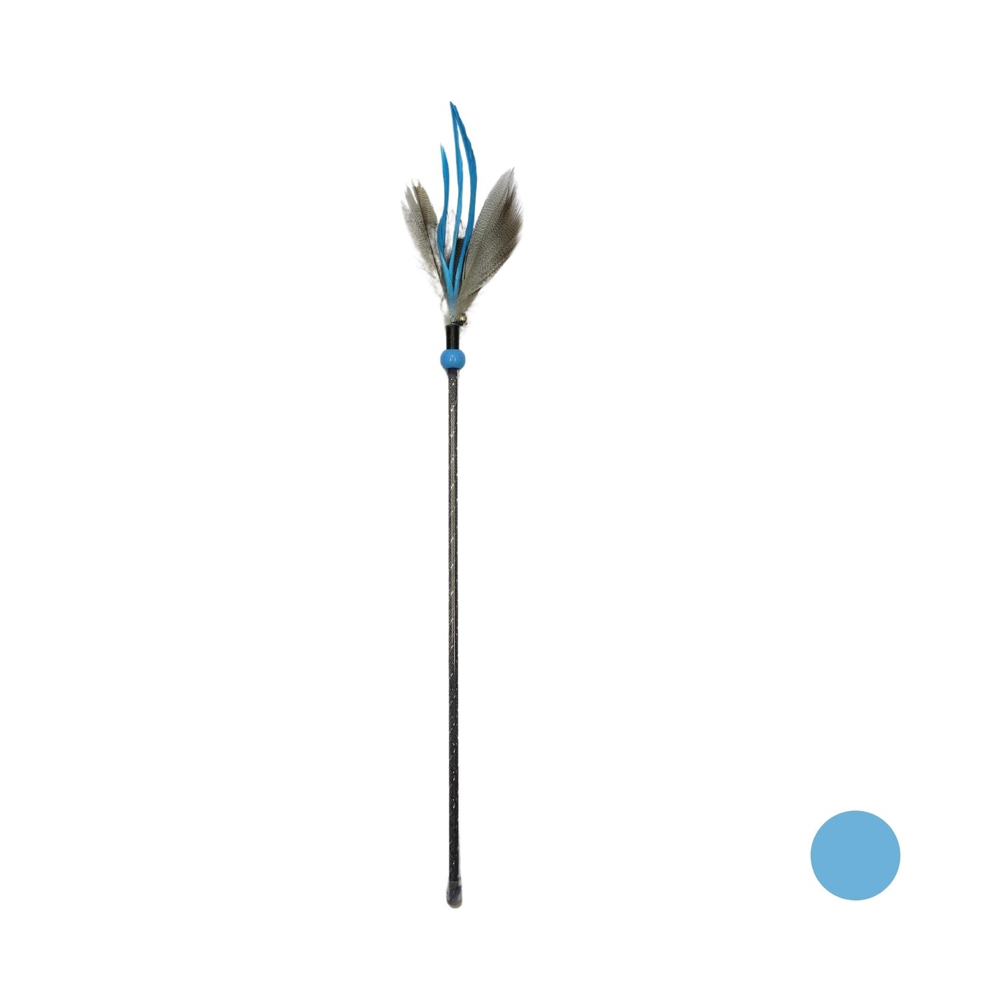 Varinha premium para gatos 46 cm com penas coloridas e guizo, ideal para brincar, estimular o instinto de caça e entreter o pet.