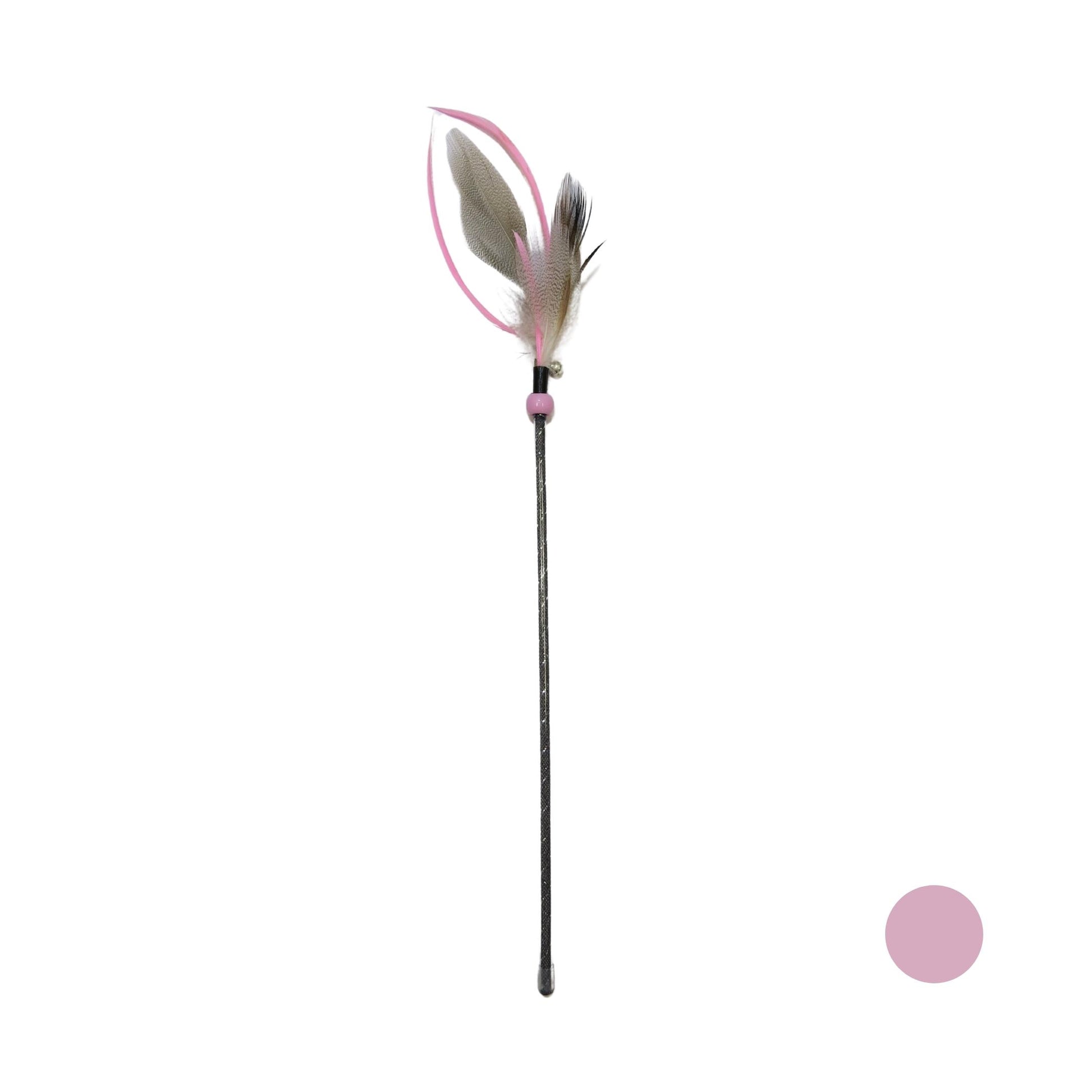 Varinha premium para gatos 46 cm com penas coloridas e guizo, ideal para brincar, estimular o instinto de caça e entreter o pet.