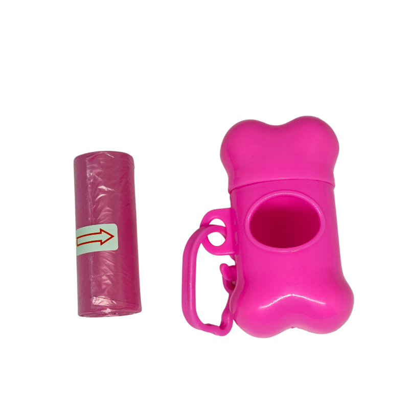 Porta saquinho higiênico para cachorro rosa em formato de osso com refil