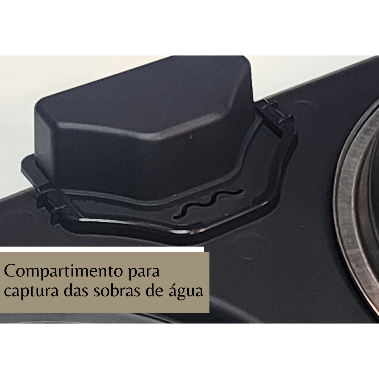 Detalhe do comedouro elevado pet com reservatório para captar sobras de água e tigela de inox.
