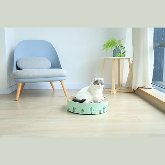 Arranhador Redondo para Gatos em Papelão Reforçado Decorado com Cactos