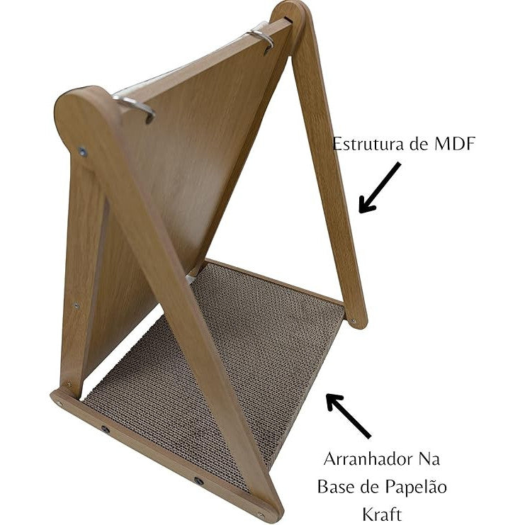 Quadro arranhador decorativo para gatos com estrutura de madeira, superfície de sisal e brinquedo suspenso, brinquedo 2 em 1 com papelao kraft