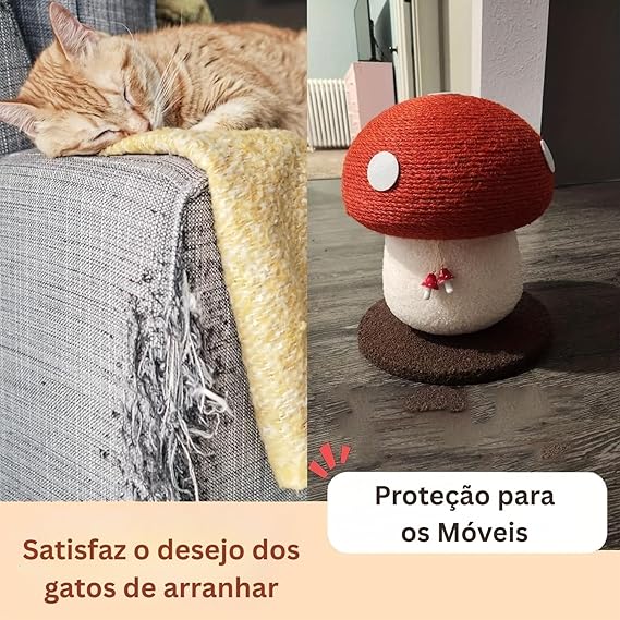 Poste arranhador para gatos em formato de cogumelo, com base estável, superfície para arranhar, proteção para sofás