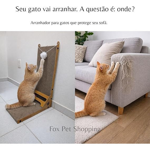 Arranhador de Parede para Gatos em L com Brinquedos 60x40x24cm