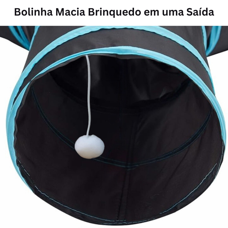 Brinquedo túnel para gatos dobrável com bolinha suspensa preto e azul
