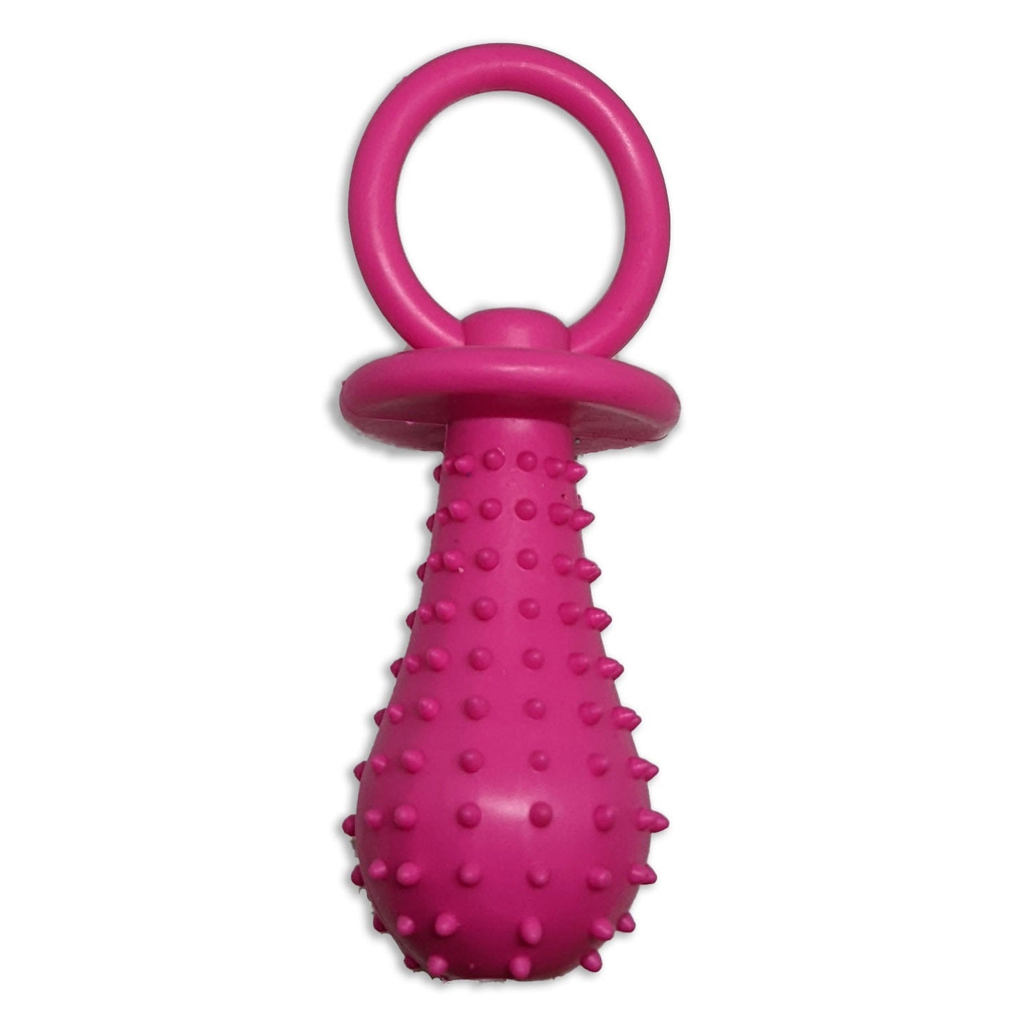 Brinquedo mordedor para cachorro em formato de chupeta 11 cm rosa, com textura massageadora, ideal para morder, brincar e aliviar o estresse.
