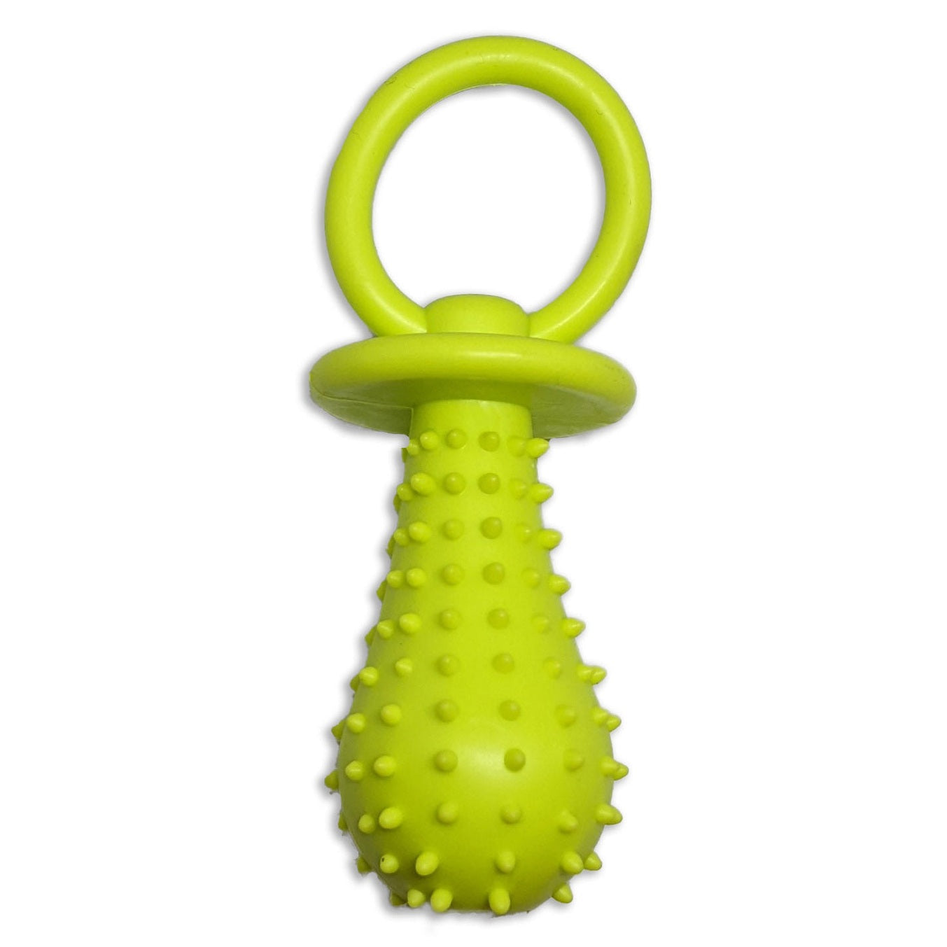 Brinquedo mordedor para cachorro em formato de chupeta 11 cm verde, com textura massageadora, ideal para morder, brincar e aliviar o estresse.