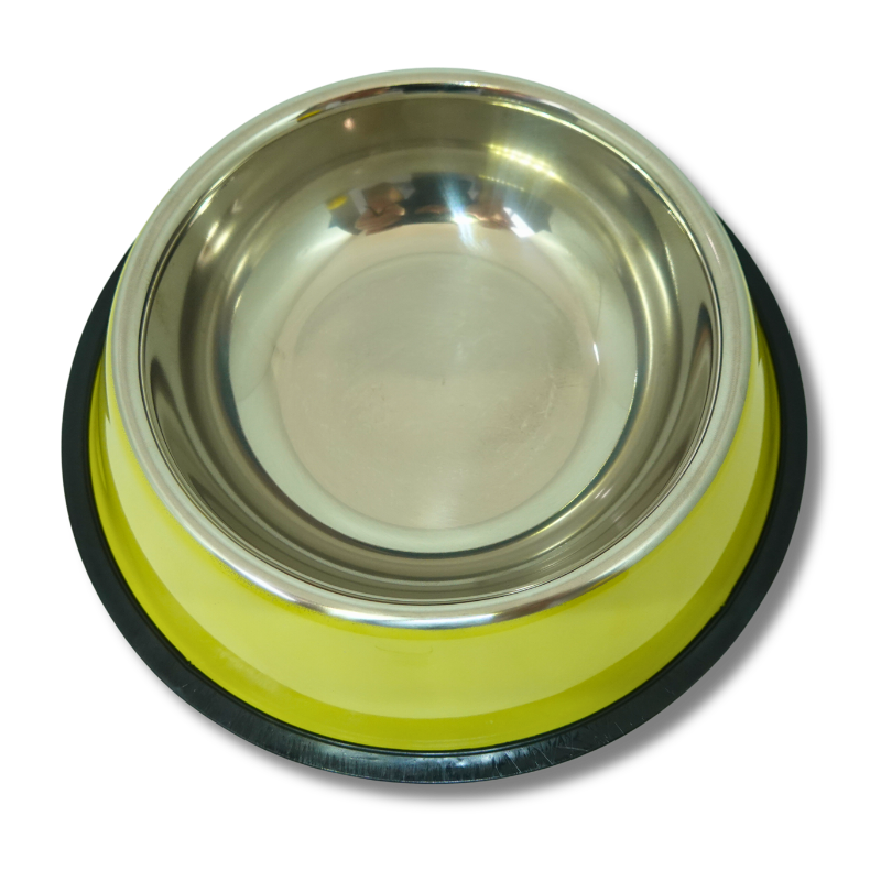 Comedouro inox para cachorro com base antiderrapante amarelo