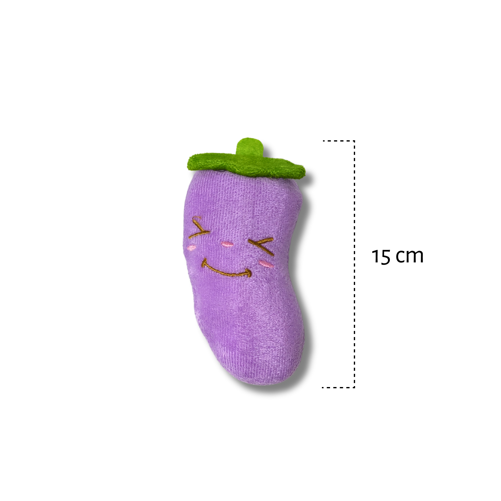 Brinquedo de pelúcia para cachorro em formato de berinjela 15cm, macio e divertido, ideal para morder, brincar e estimular o pet no dia a dia.
