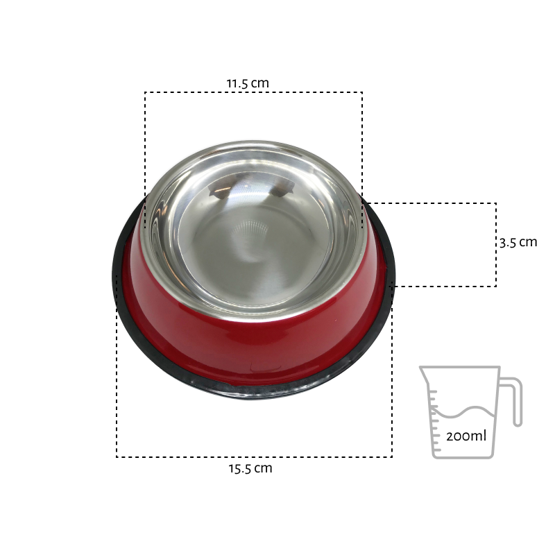 Comedouro inox para cachorro com base antiderrapante 200ml colorido