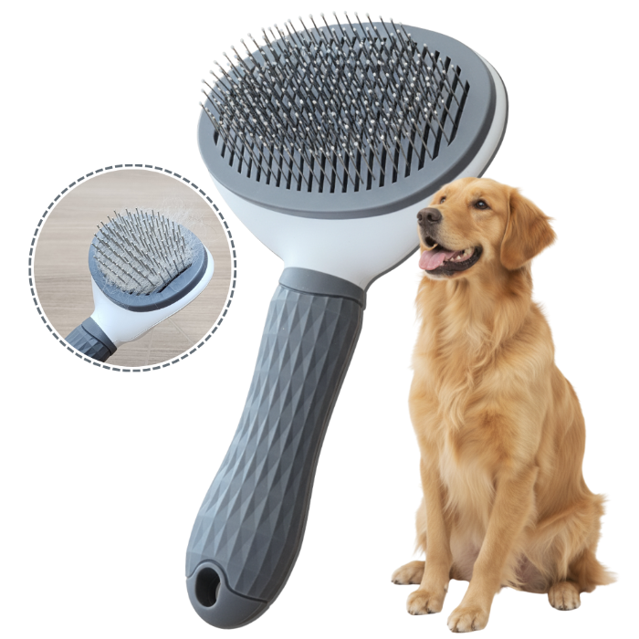 Escova removedora de pelos cinza para pets com pinos metálicos