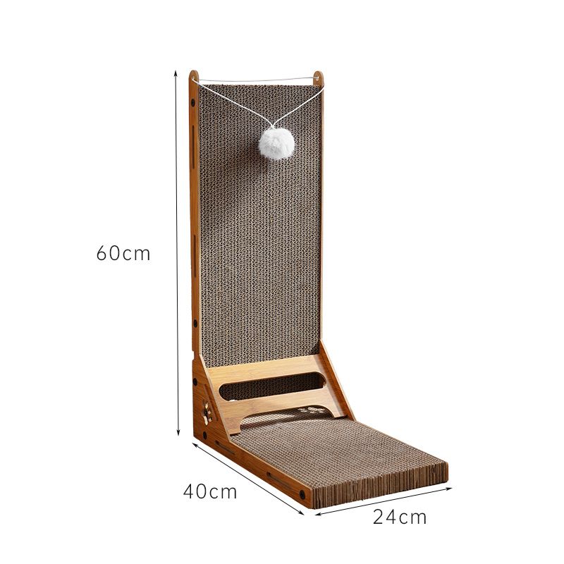 Arranhador em L medidas - para gatos com papelão reforçado, base de descanso e brinquedo com pompom