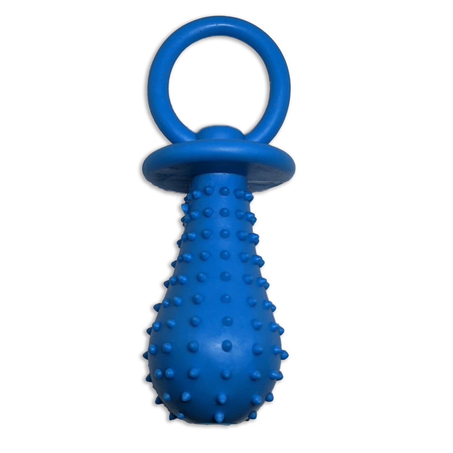 Brinquedo mordedor para cachorro em formato de chupeta 9.5cm azul, com textura massageadora, ideal para morder, brincar e aliviar o estresse.