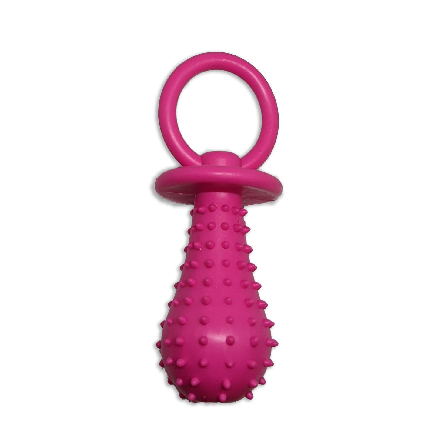Brinquedo mordedor para cachorro em formato de chupeta 9.5cm rosa, com textura massageadora, ideal para morder, brincar e aliviar o estresse.