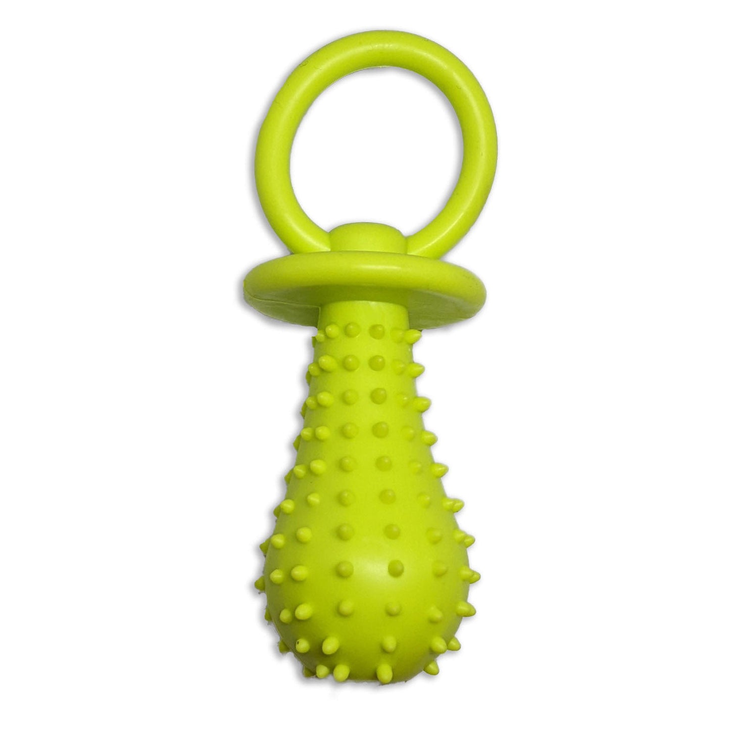 Brinquedo mordedor para cachorro em formato de chupeta 9.5cm verde, com textura massageadora, ideal para morder, brincar e aliviar o estresse.