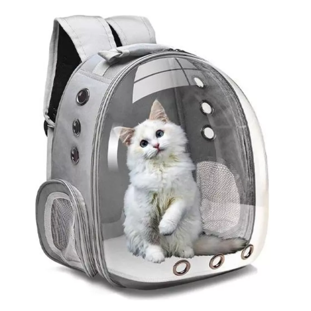 Mochila pet astronauta com visão panorâmica para cachorro e gato, ideal para transporte seguro, ventilado e confortável em passeios e viagens.