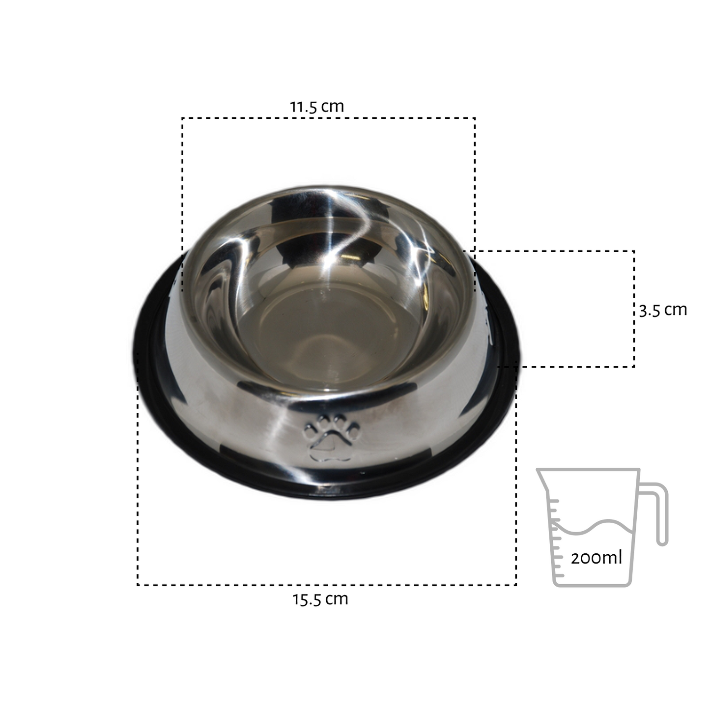 Pote de água para pet Fox Pet Shopping vista superior e dimensões.