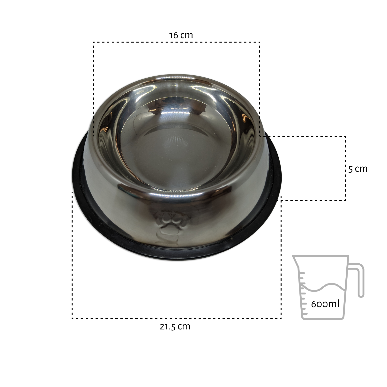 Comedouro Tigela Pote Ração Água Inox 600ml medidas 21.5x5x16