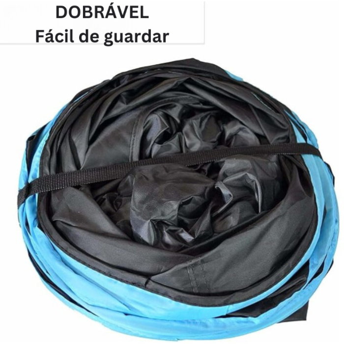 Brinquedo túnel para gatos dobrável com bolinha suspensa preto e azul