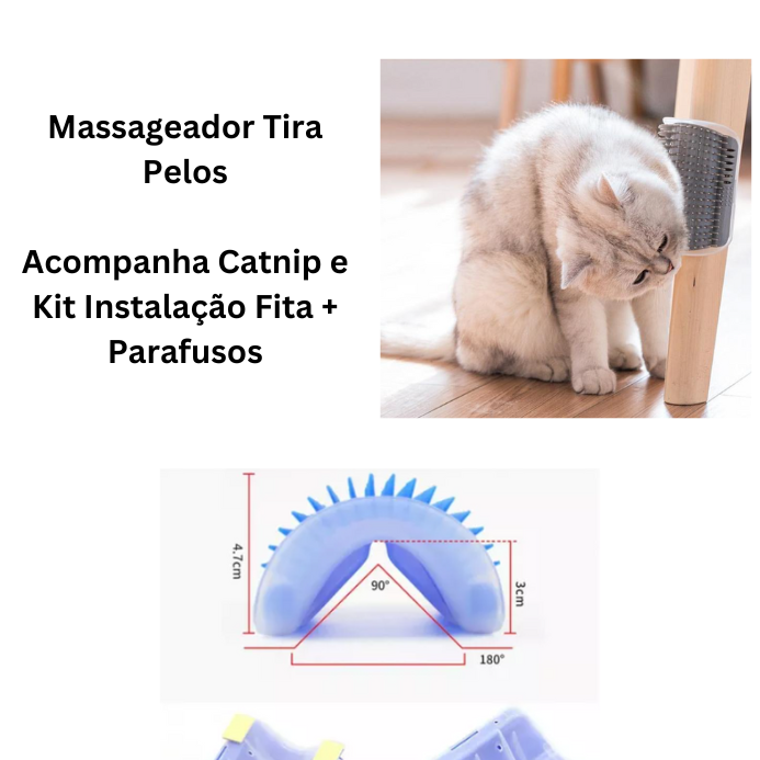 Massageador tira pelos para parede com catnip para gatos, com cerdas macias para escovar, remover pelos soltos e estimular o bem-estar do pet.