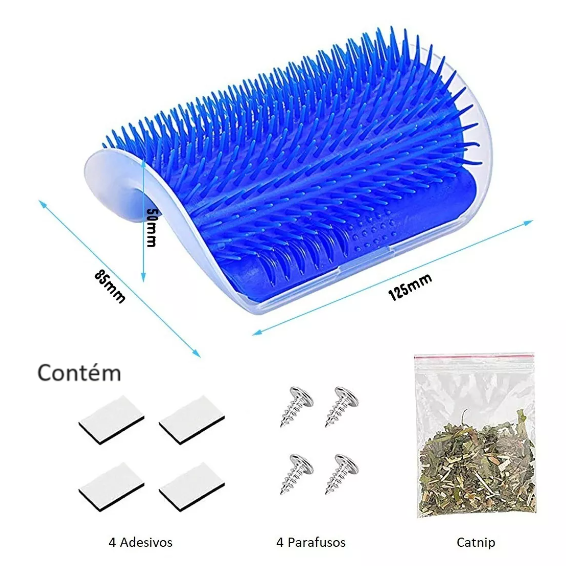 Massageador tira pelos para parede com catnip para gatos, com cerdas macias para escovar, remover pelos soltos e estimular o bem-estar do pet.