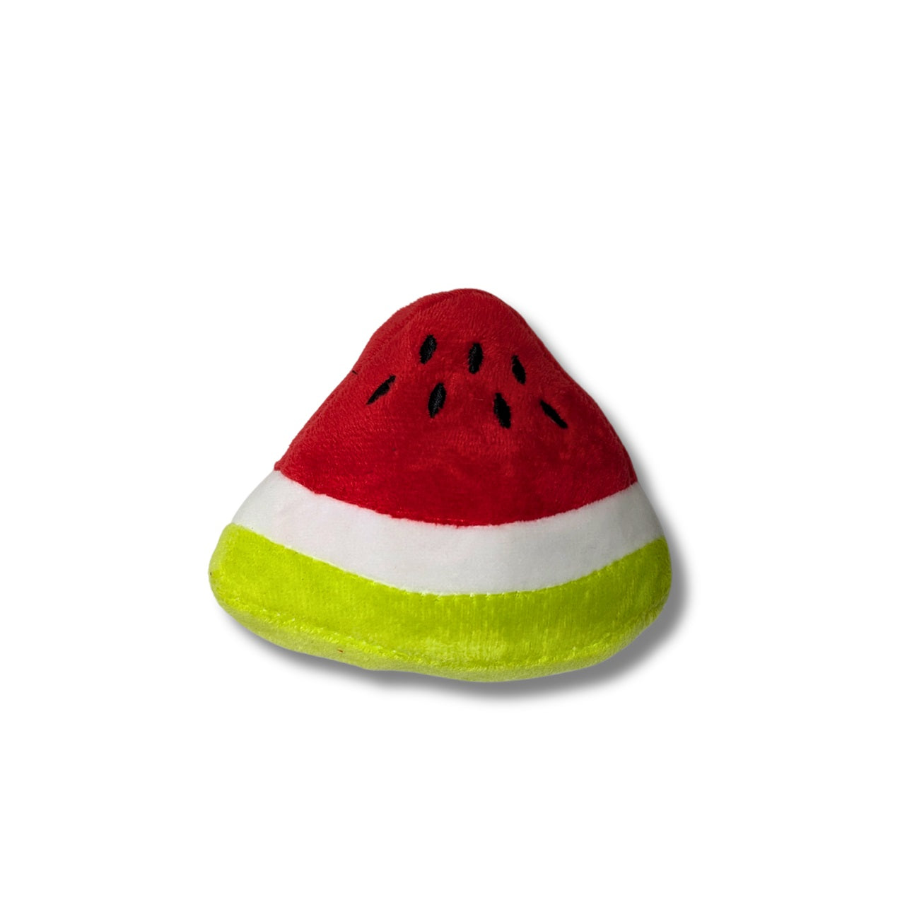 Brinquedo de pelúcia para cachorro em formato de fatia de melancia, macio e colorido, ideal para brincar, morder e estimular o pet no dia a dia.