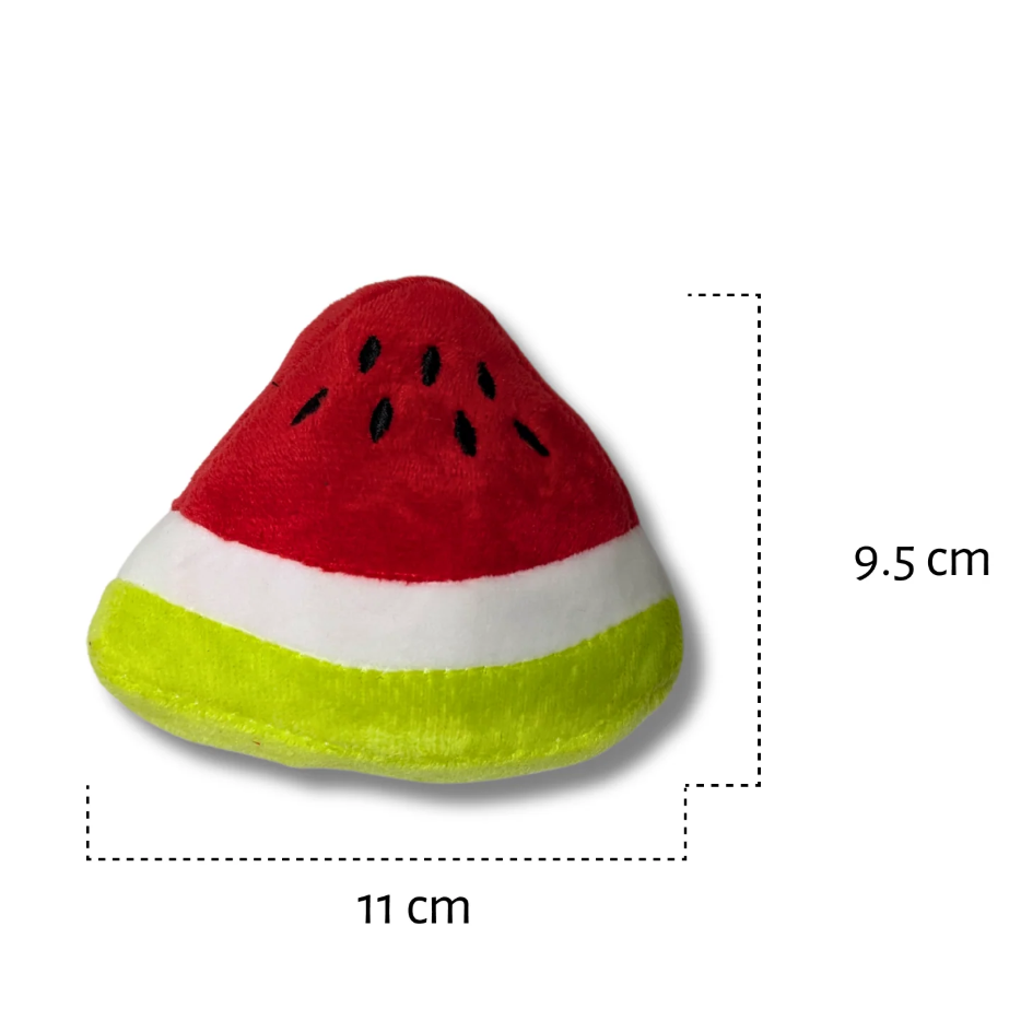 Brinquedo de pelúcia para pets em formato de fatia de melancia, com 11 cm de largura e 9,5 cm de altura