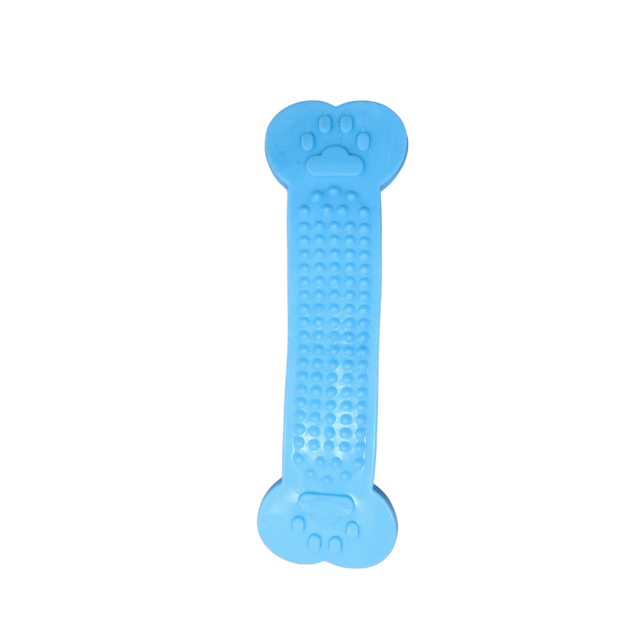Mordedor dental flexível para pets em formato de osso, indicado para filhotes e cães idosos, cor azul