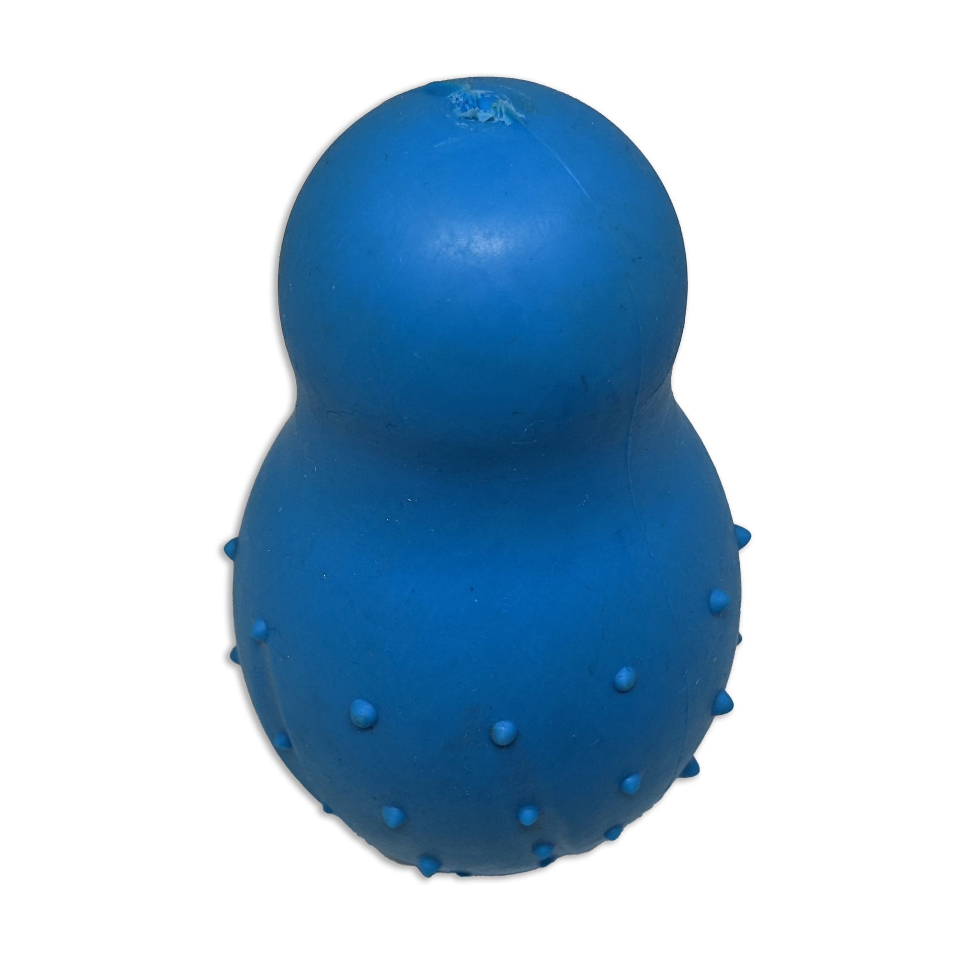 Brinquedo mordedor para cachorro azul com formato ergonômico e textura massageadora, ideal para morder, brincar e ajudar no alívio do estresse do pet.