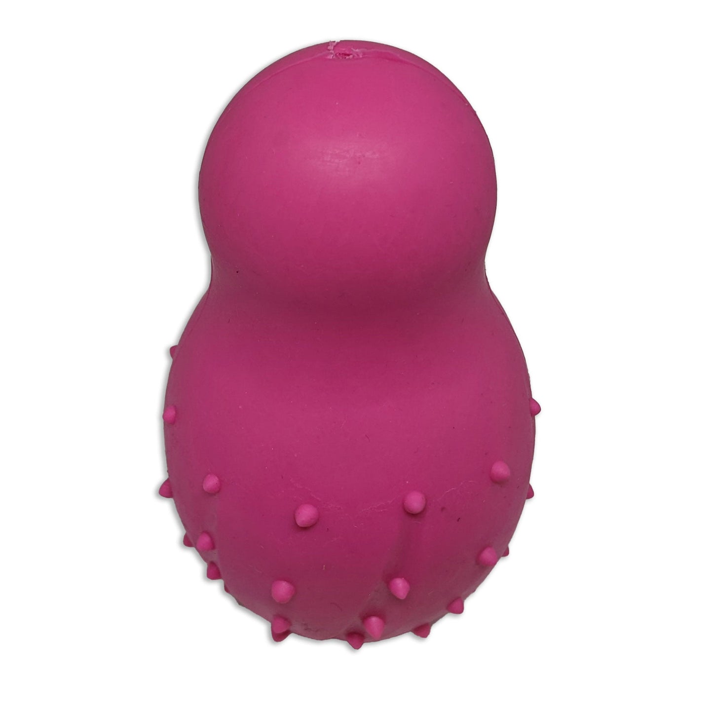 Brinquedo mordedor para cachorro rosa com formato ergonômico e textura massageadora, ideal para morder, brincar e ajudar no alívio do estresse do pet.