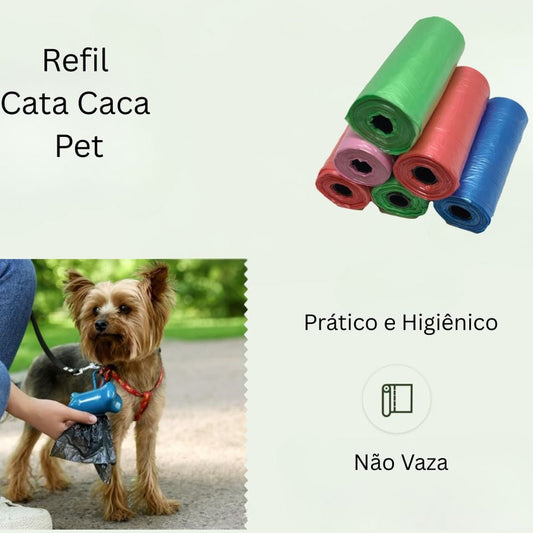 Rolos de refil cata caca para pets, práticos e higiênicos para recolher fezes no passeio