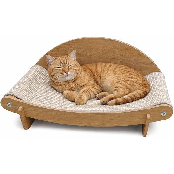 Sofá para gatos em tecido juta e madeira 56 cm para descanso e arranhadura