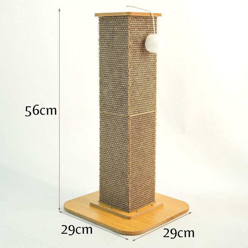 Torre poste arranhador para gatos 56 cm, com estrutura em papelão, base de madeira e bolinha interativa, ideal para arranhar, brincar e estimular o pet.