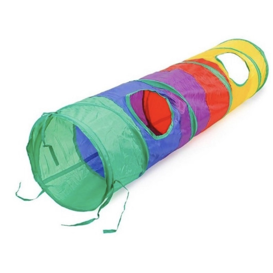 Túnel para gatos 1,1 m colorido e dobrável, com bola pendurada para brincar, ideal para estimular, entreter e enriquecer o ambiente do pet.