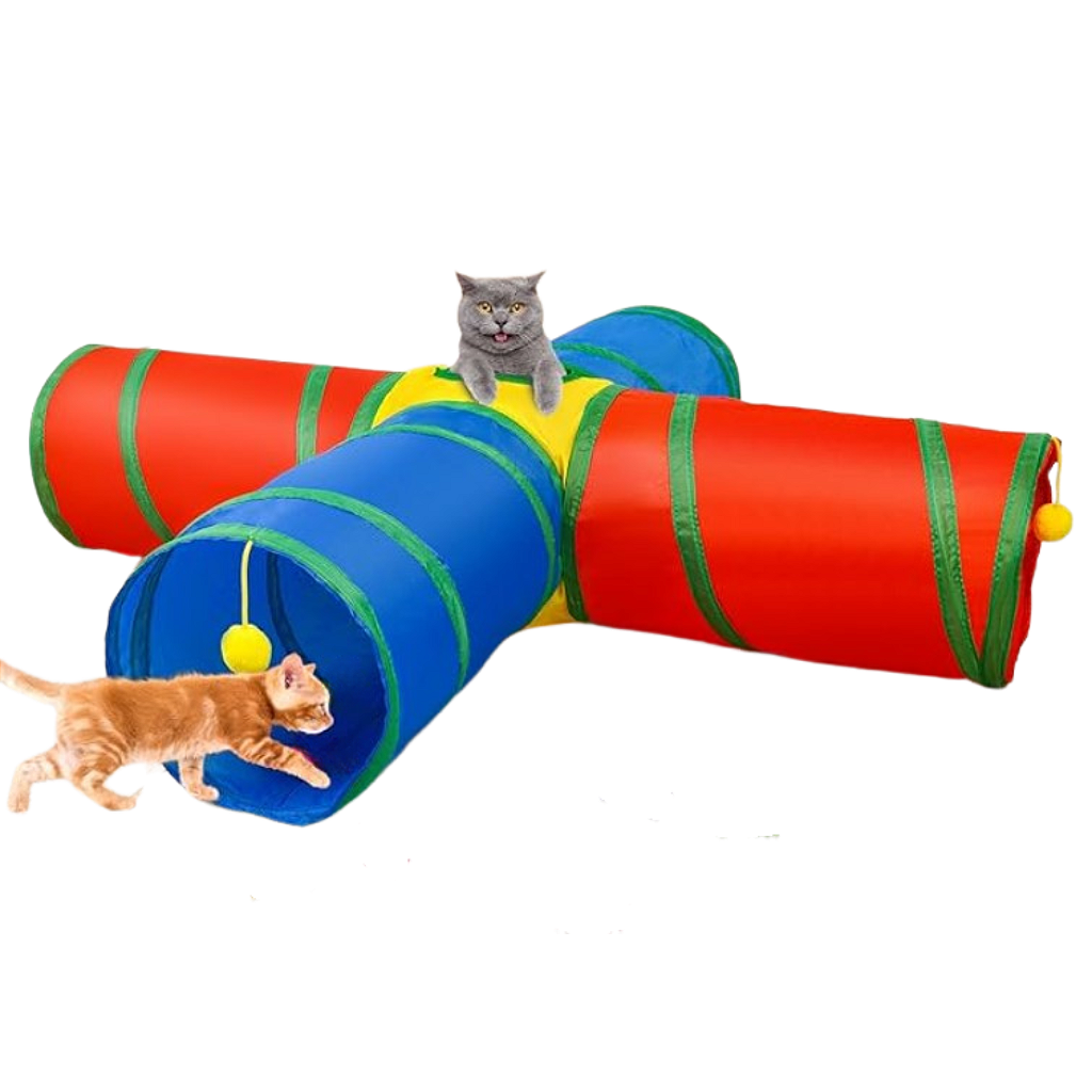 Túnel Para Gato 4 Saídas Brinquedo Interativo Pet Colorido